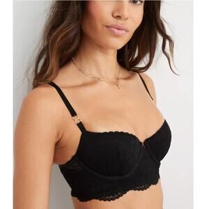 Aerie Women's Black Real Power Paisley Lace Balconette Bra Size 34DD